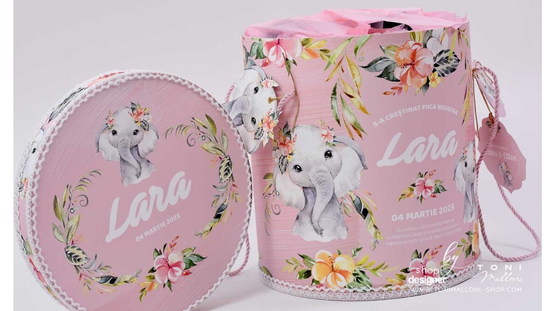 Trusou de botez cu elefantica si flori tropicale Elephant Baby Girl 12